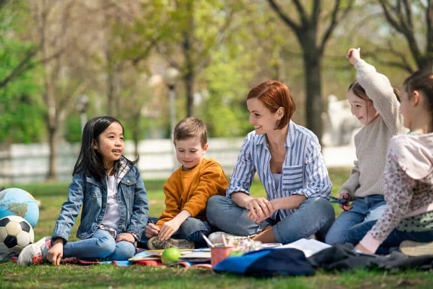 occupational therapist group session outdoors